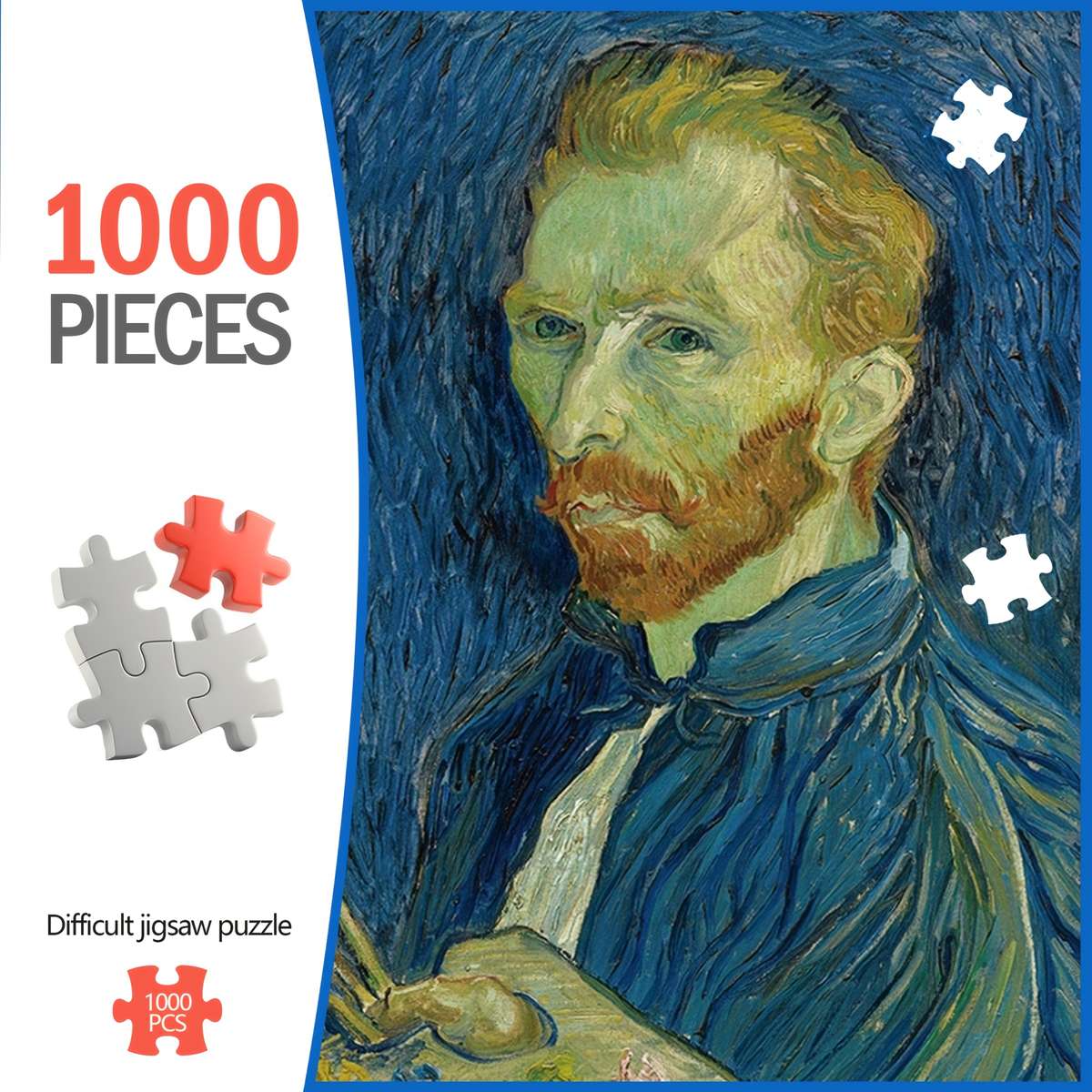 1000pcs Van Gogh Self-Portrait Art Jigsaw Puzzle for Adults 38.0cm x 26.01cm Diffi