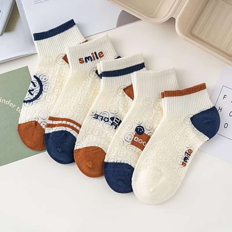 5 Pairs Of Cartoon Faces One Size High Elastic Socks