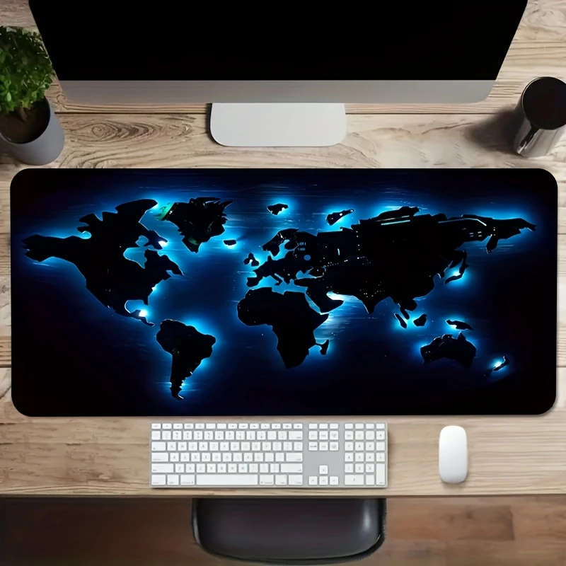 1pc 30x70cm Blue Glow-in-the-Dark World Map Mouse Pad Rubber Base Desk Mat