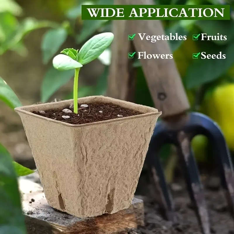 50 Pcs Square Pulp Seedling Cups With Drainage Holes