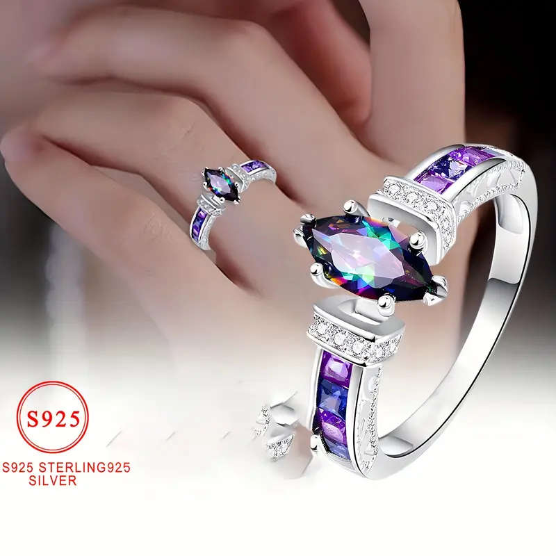 925 Silver Horse-Shaped Colorful Cubic Synthetic Zirconia Ring