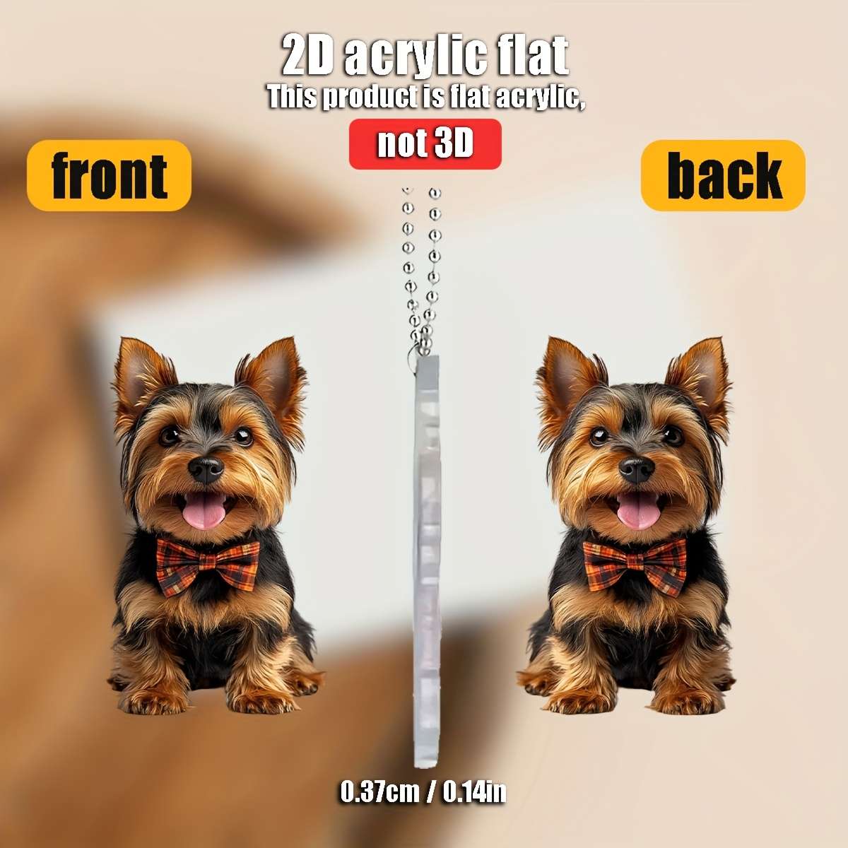 1pc 2D Flat   acrylic flat  A cute Yorkshire Terrier wearing a bow hanging accessories  f