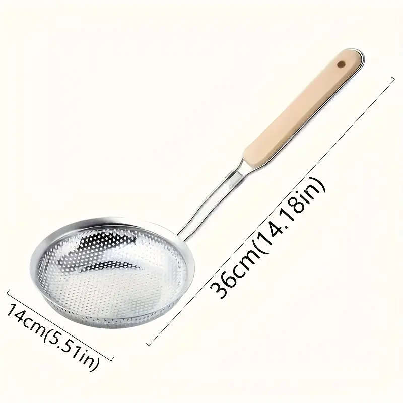 1pc Premium Stainless Steel Colander with Wooden Handle Fine Mesh Skimmer Spoon