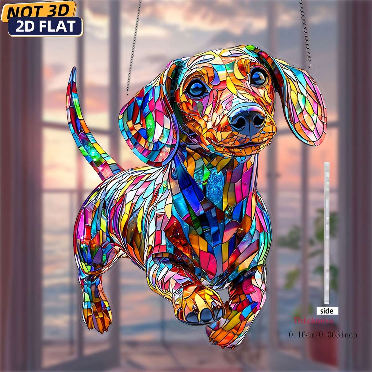 2D Flat Dachshund Sunshine Catcher 20.32Cm X 17.02Cm Acrylic Colorful Plastic W