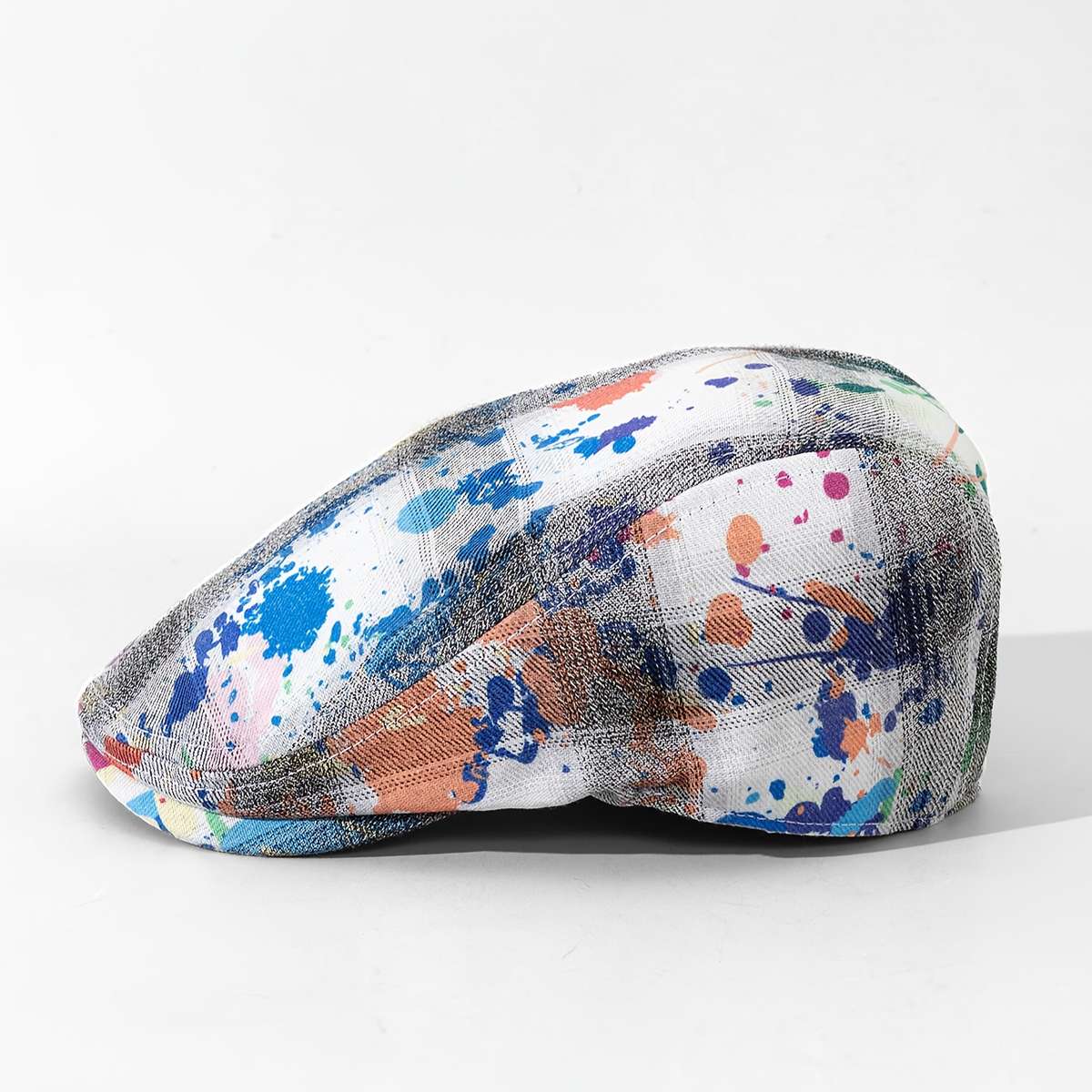 1pc Tie-Dye Print Adjustable Newsboy Cap Breathable Polyester Random Color Splatter Design