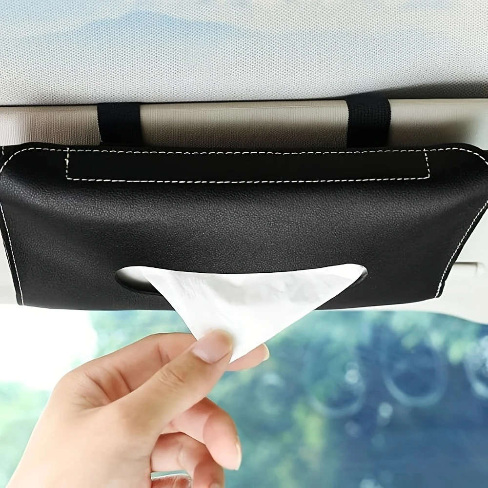 1pc Black PU Leather Car Visor Tissue Holder Mask Dispenser Fit for All Vehicles Compact and Stylish