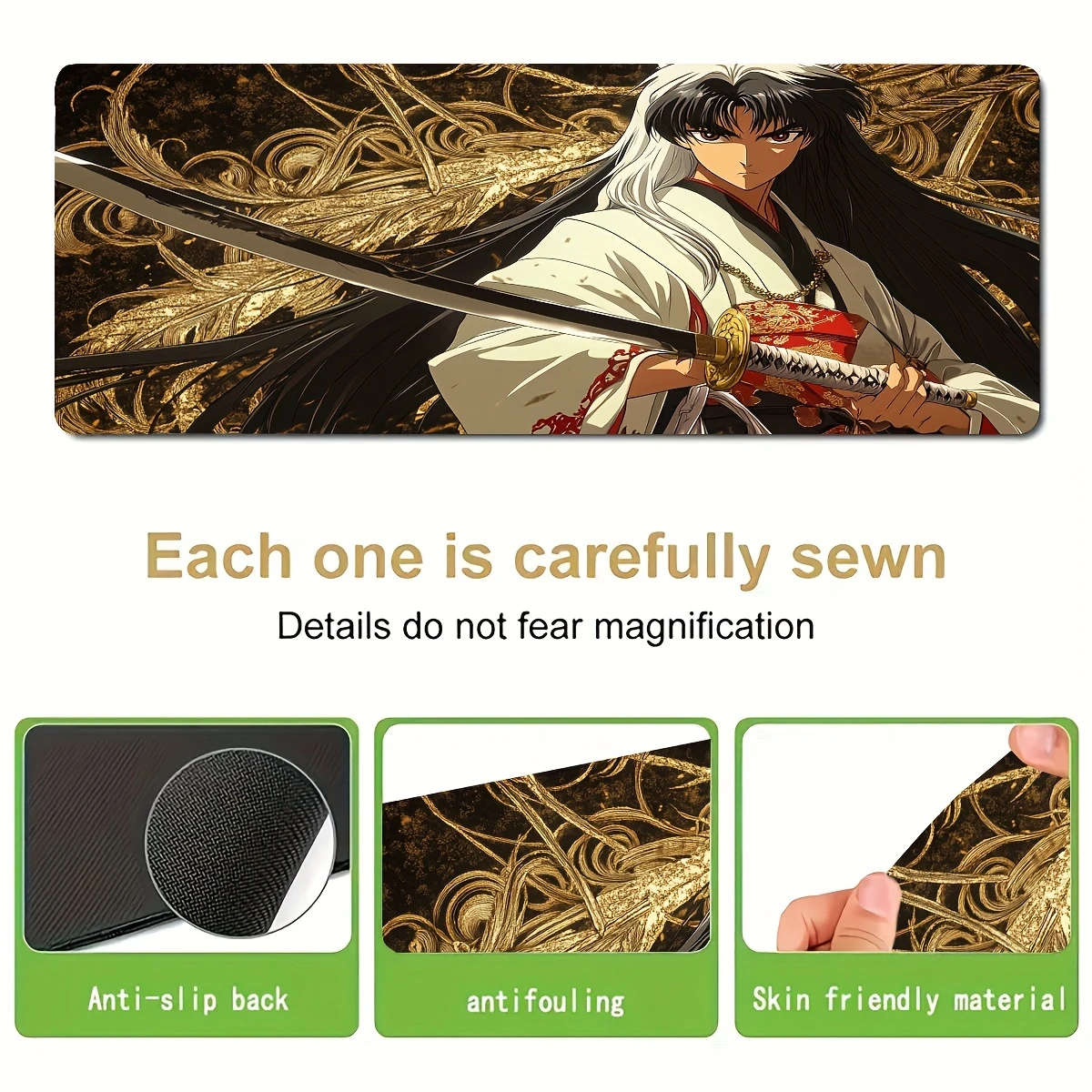 1pc 40x90cm Vibrant Samurai Warrior Gaming Mouse Pad Non-Slip Rubber Base