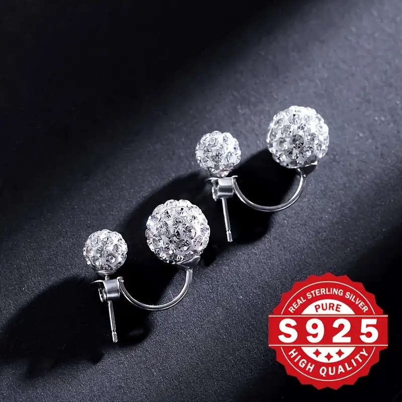 Pair of Women's Rhinestone Ball Earrings, 925 Sterling Silver