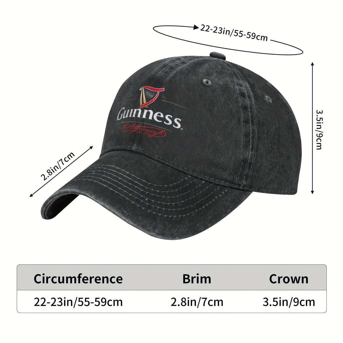 Men'S Guinness Whiskey Vintage Distressed Baseball Cap Unisex Cotton Retro Style Sun Prot