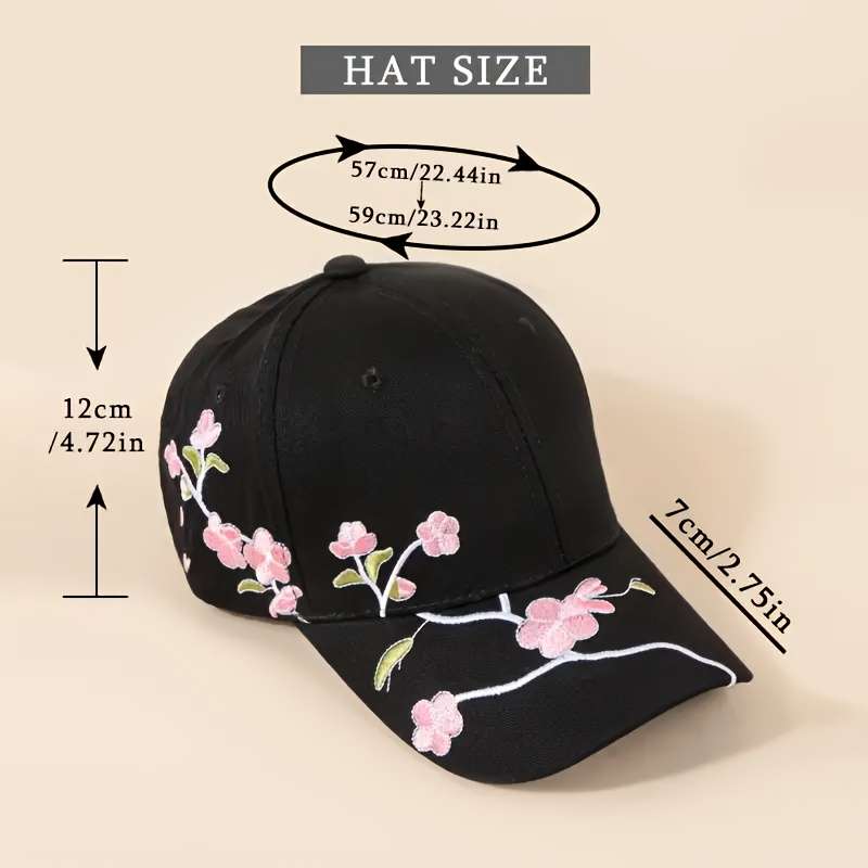 Hat Pink Plum Blossom Embroidered Baseball Cap