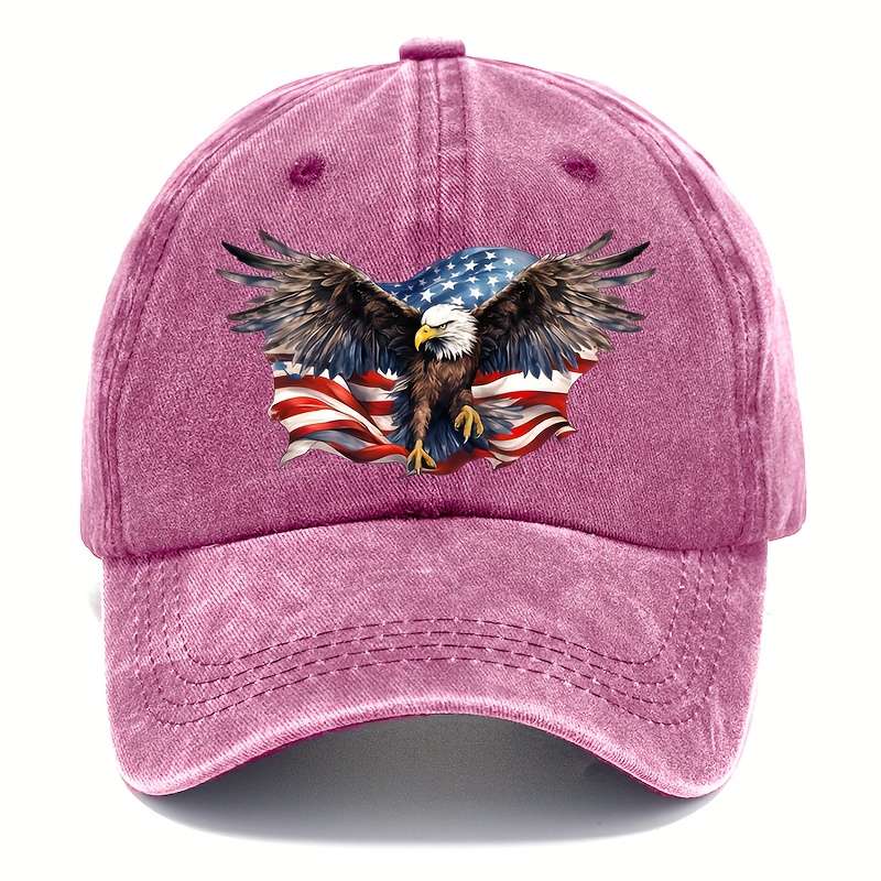 1pc Cool Hippie Curved Brim Baseball Cap USA Eagle Print Distressed Cotton Trucker Hat Snapback