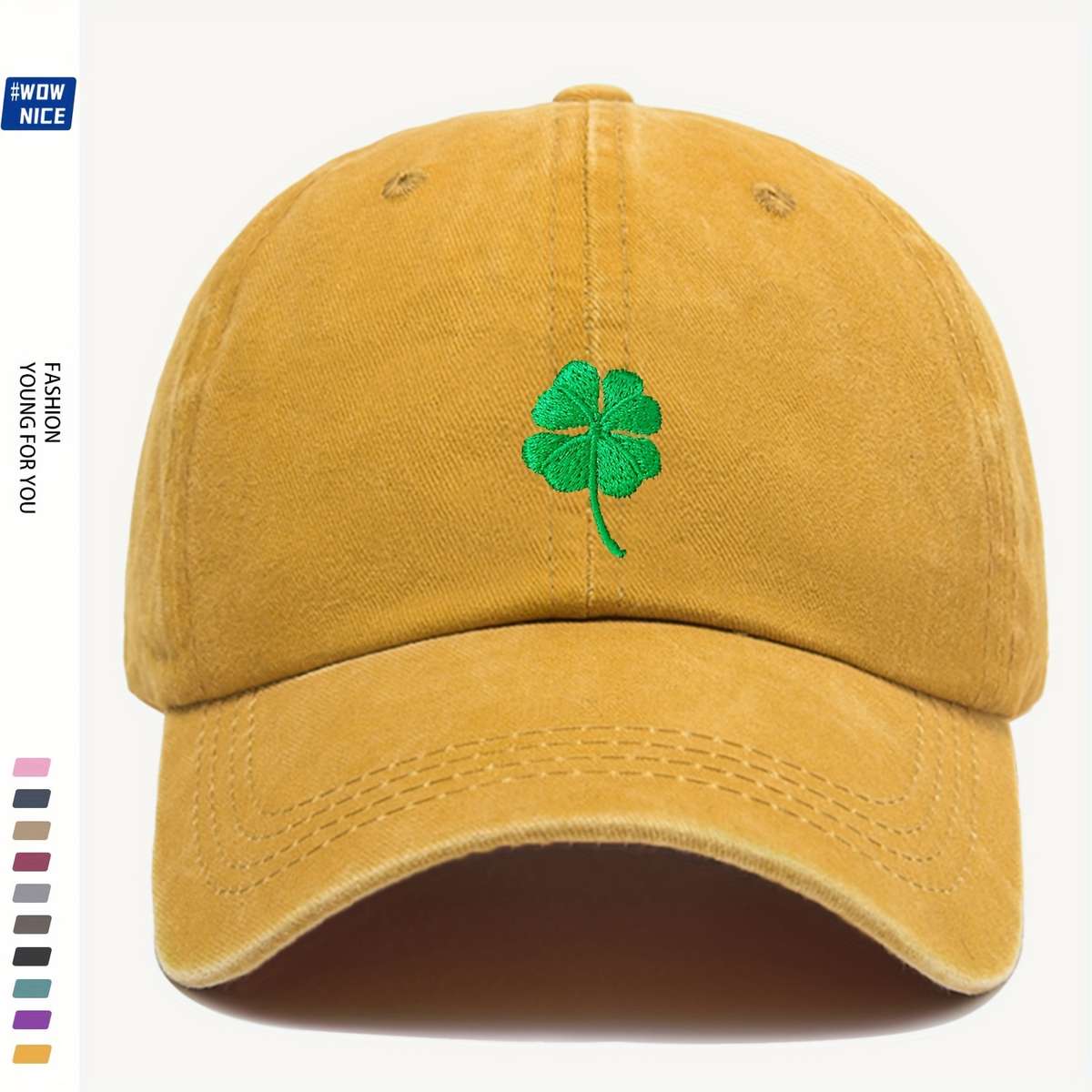 1pc Lucky Clover Embroidered Baseball Cap Breathable Adjustable Fit Lightweight Polyester Ide