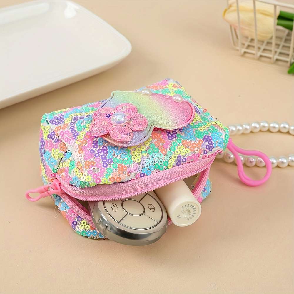 Elegant Heart-Shaped Sequin Coin Purse