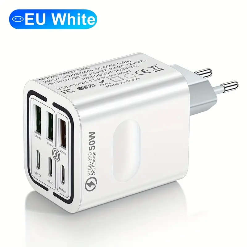 Usb C Charger Multiple Usb C Charge Plug 50W 6 Port Usb C Quick Charger