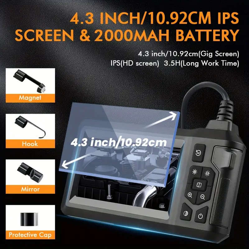 Endoscope Camera with Light 20m Endoscope Inspection Camera No WLAN Required 4.3'' IPS Screen 1080P
