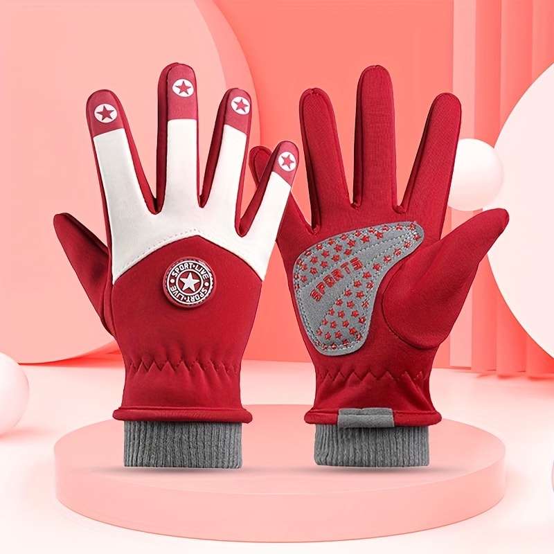 1 Pair Five Star Ski Gloves Red Warm Gloves