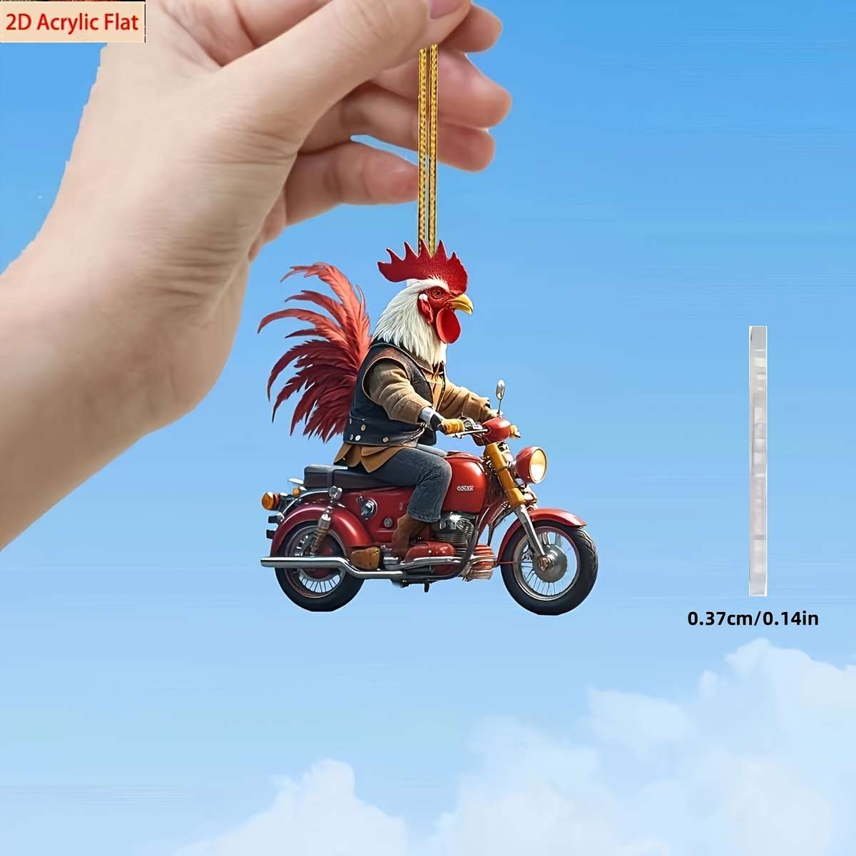 1pc 2D Flat    Acrylic Chicken Motorcycle Decoration Universal Holiday Decor No Electr