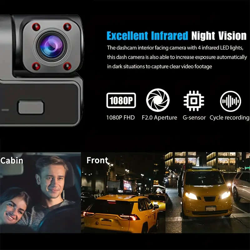 Integrated Dashcam with Front And Interior Cameras Featuring HD 1080P Loop
