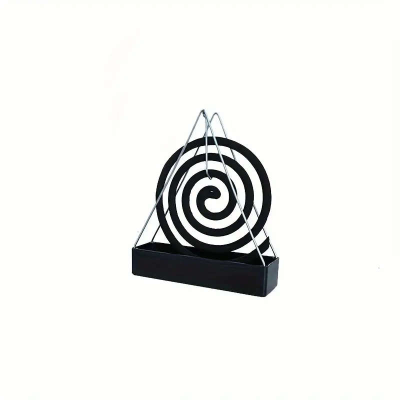 1pc Sleek Triangle Iron Mosquito Coil Holder with Plastic Tray Versatile Indoor Outdoor Incense Burn