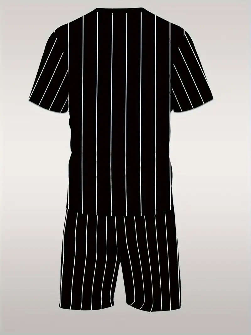 Men's Two-Piece Set, Round Neck Short Sleeve T-Shirt and Drawstring Shorts