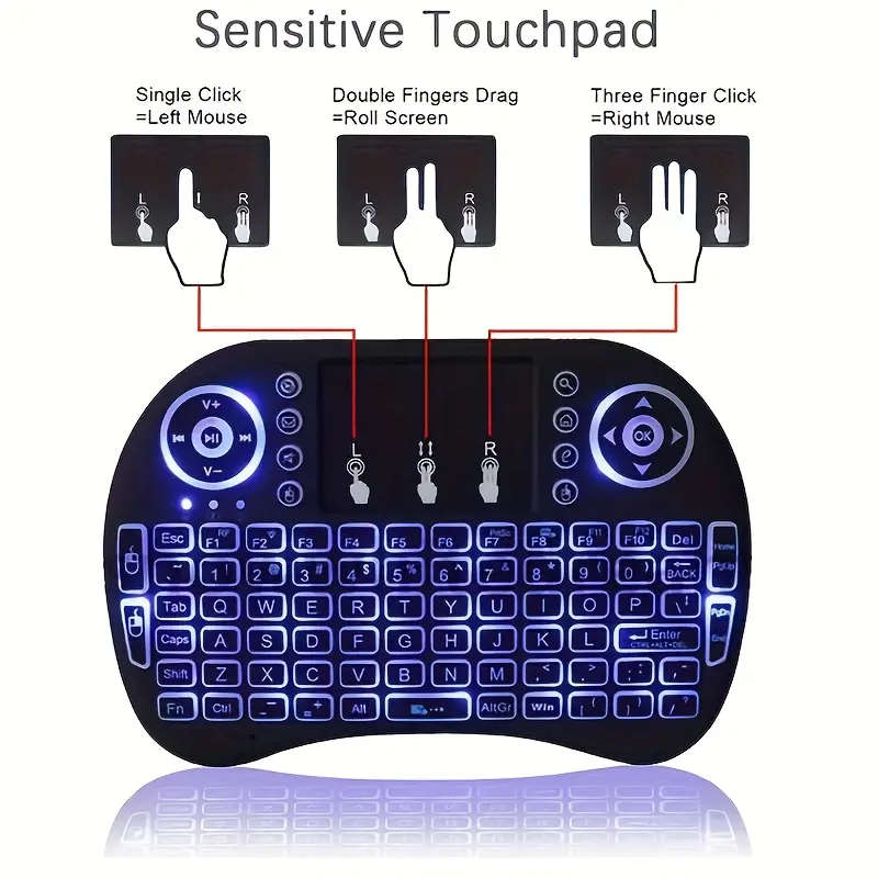 Mini RGB Backlit Wireless Keyboard Touchpad for PC TV Box Android