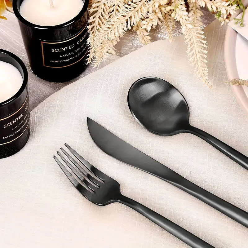8 Piece Black Stainless Steel Cutlery Set with Knives, Forks, Spoons & Dessert Spoons