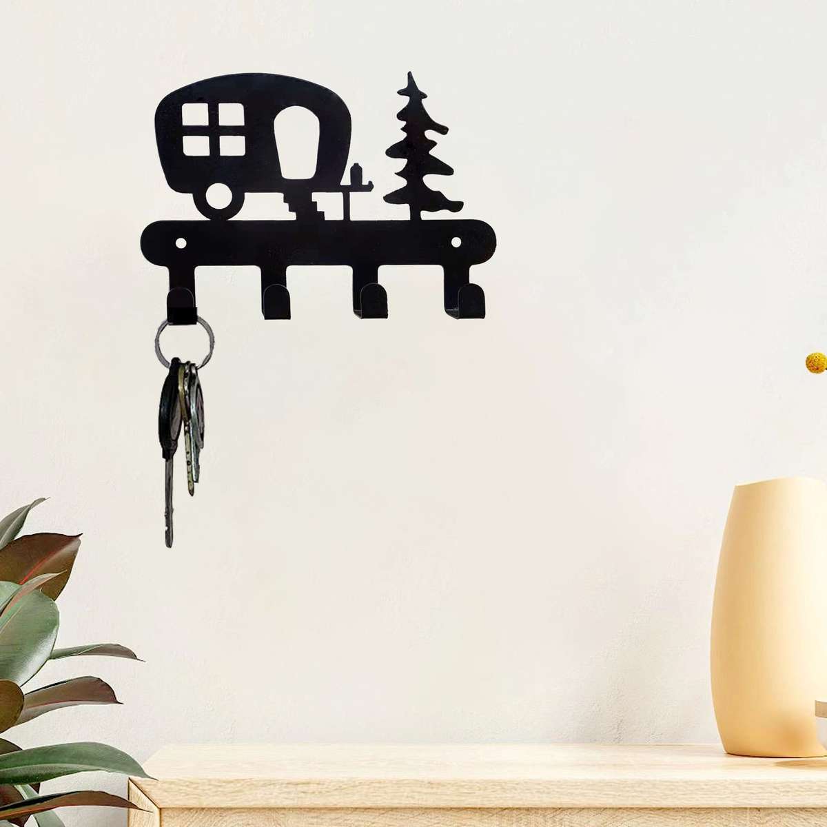 4 Hooks Metal Car Key Hook Door Back Wall Decoration Clothes Hat Hook Decor Wall Decoration Garage D