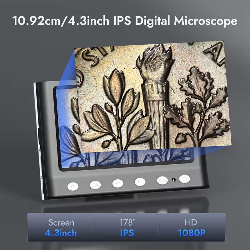 4.3 Inch IPS Digital Microscope, 1080P HD, 10X-1000X Magnification