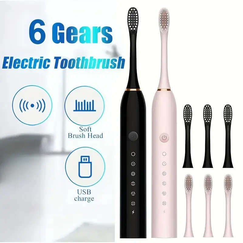 6-Speed Rechargeable Ultrasonic Toothbrush with Intelligent Timer