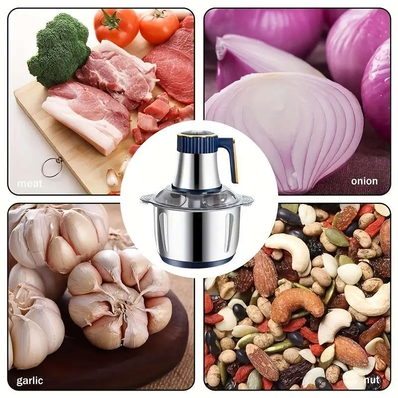 5L Multifunctional Electric Chopper Food Processor Stainless Steel Five Speed