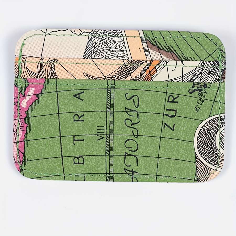 Vintage Map Print Pu Leather Card Cases Mini Wallet