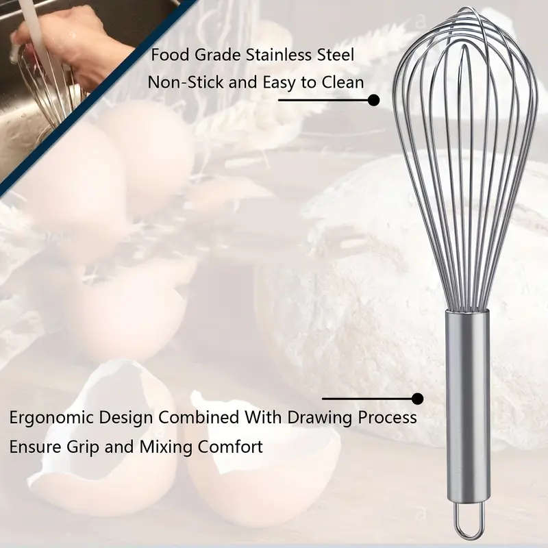 3 Piece Stainless Steel Whisk Set - Includes 20.32cm, 25.4cm, and 30.48cm