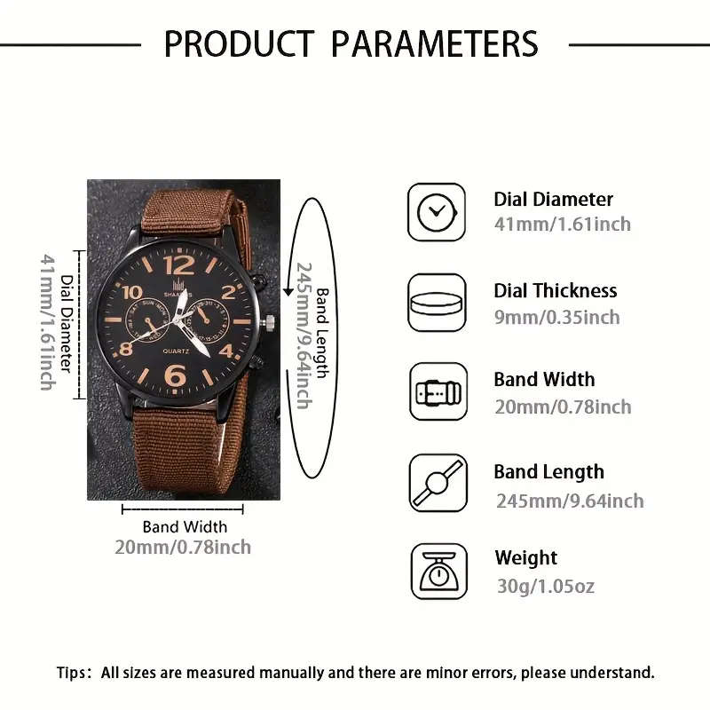 Stylish Men's Quartz Watch & Bracelet Set - 4pcs