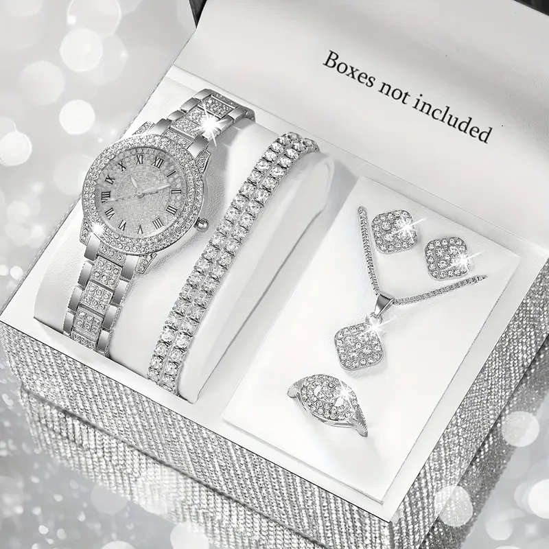 Elegant 1Piece Mscxdk Womens Round Quartz Watch And 6Piece Jewelry Set