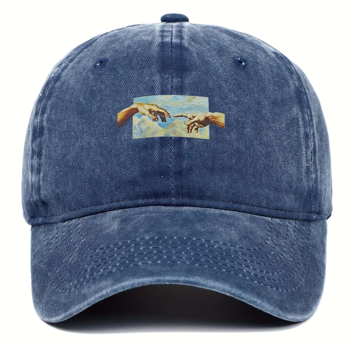 1pc Unisex Vintage Oil Painting Print Baseball Cap Polyester Breathable Casual Embroidered Hat Ha