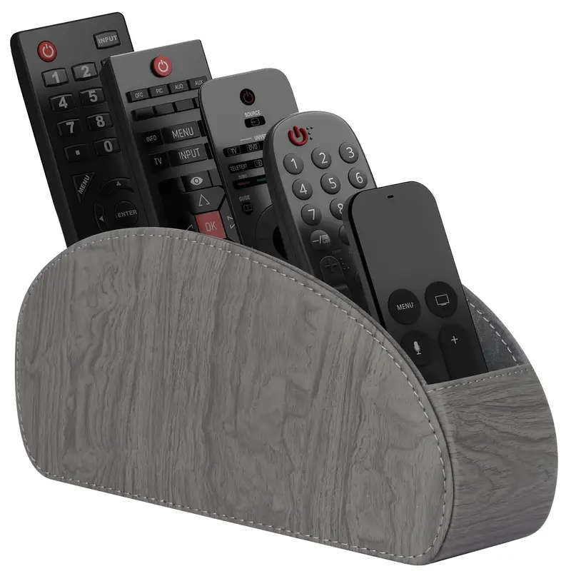 1pc Remote Control Holder with 5 Compartments PU Leather Remote Control Box for Desktop Storage Suit