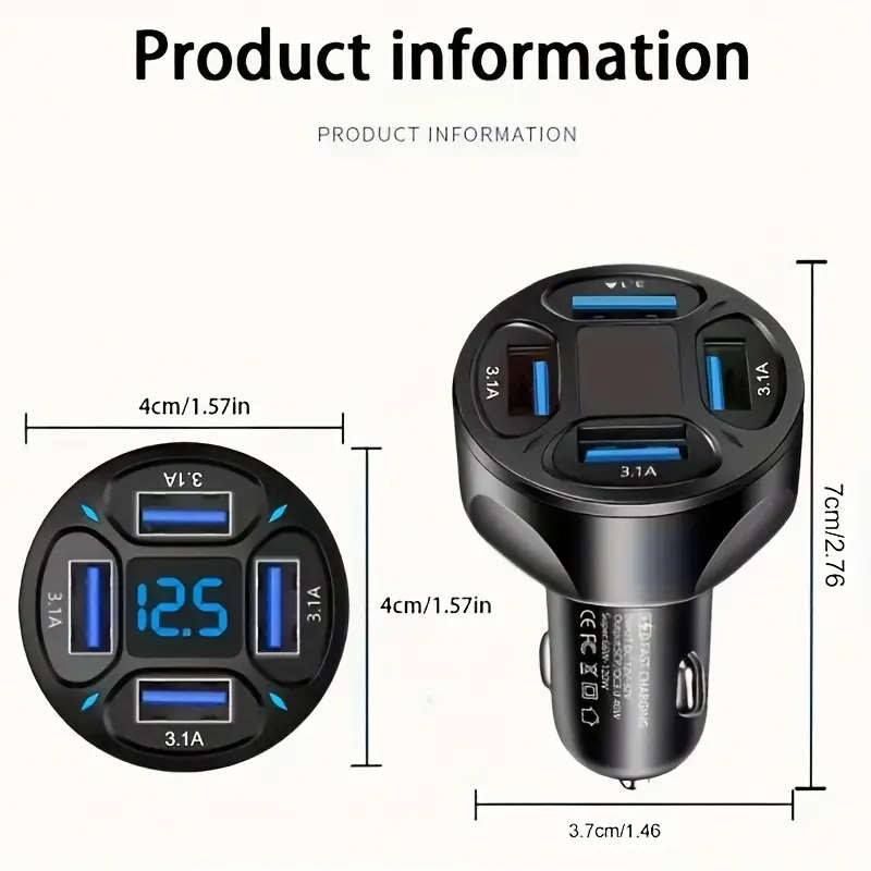 1pc 4in1 USB Car Charger 3.1A 4 Ports Fast Charger Adapter Car Charger Color sent randomly