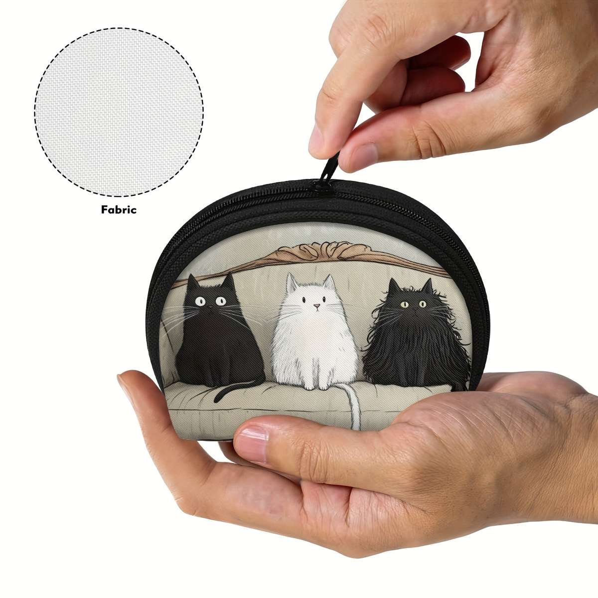 Cute Cat Coin Purse Organizer Three Cats Sitting On Couch Design Compact Wallet