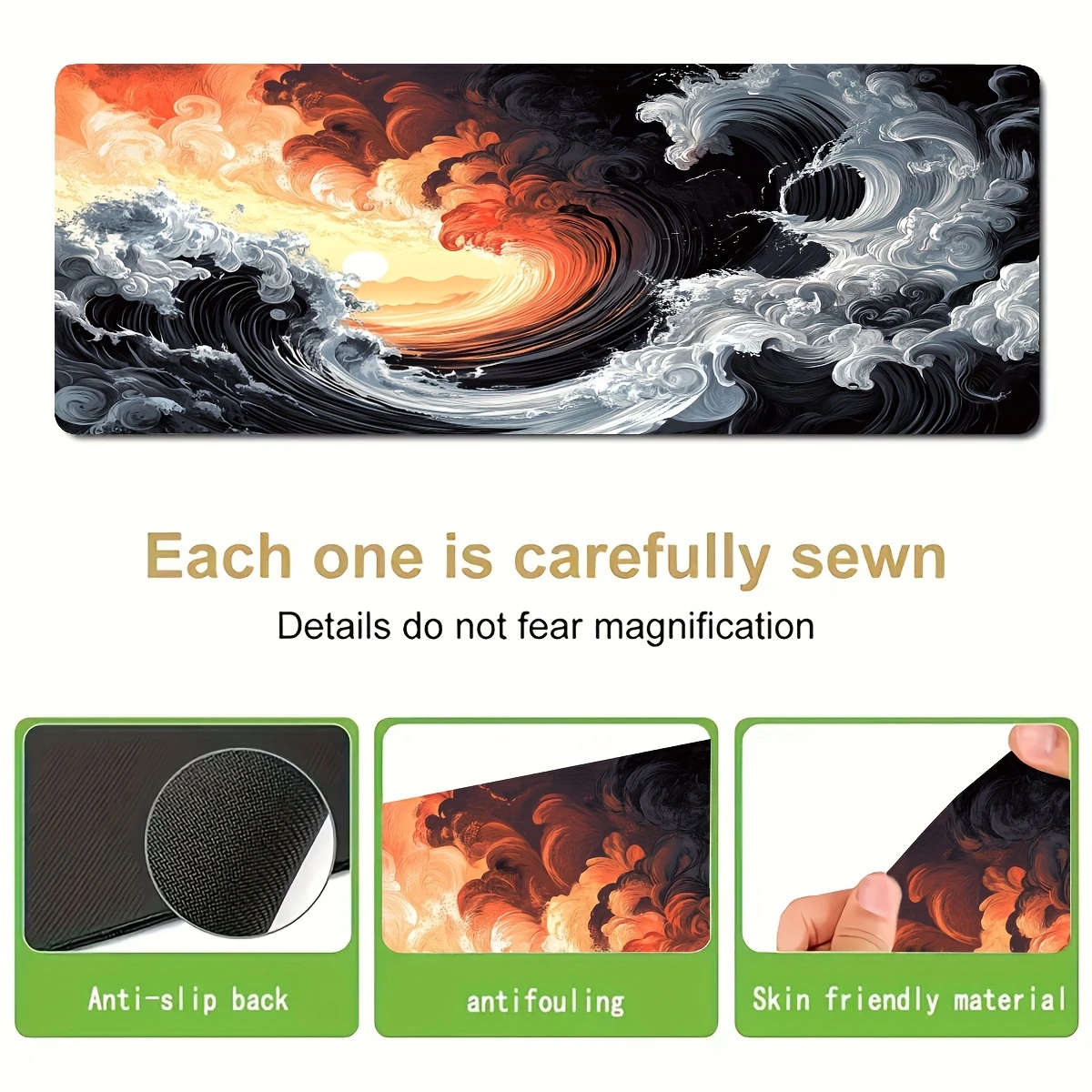 1pc 30x60cm Vibrant Wave Sunset Design Mouse Pad Non-Slip Washable Rubber Desk Mat
