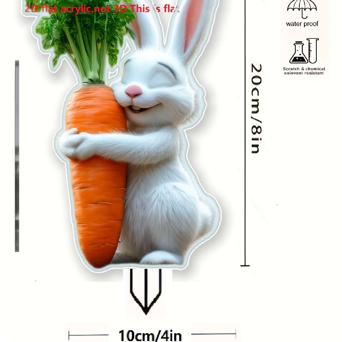1pc 2D Flat  Adorable Rabbit with Carrot Garden Stake  Acrylic Perfect Easter Gift for Outdoo