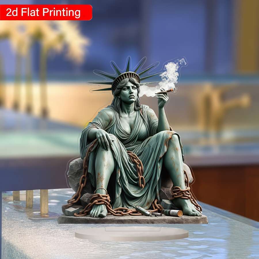 1pc 2D Flat   Acrylic Figurine Statue of Liberty Smoking Home and Office Decoration  F