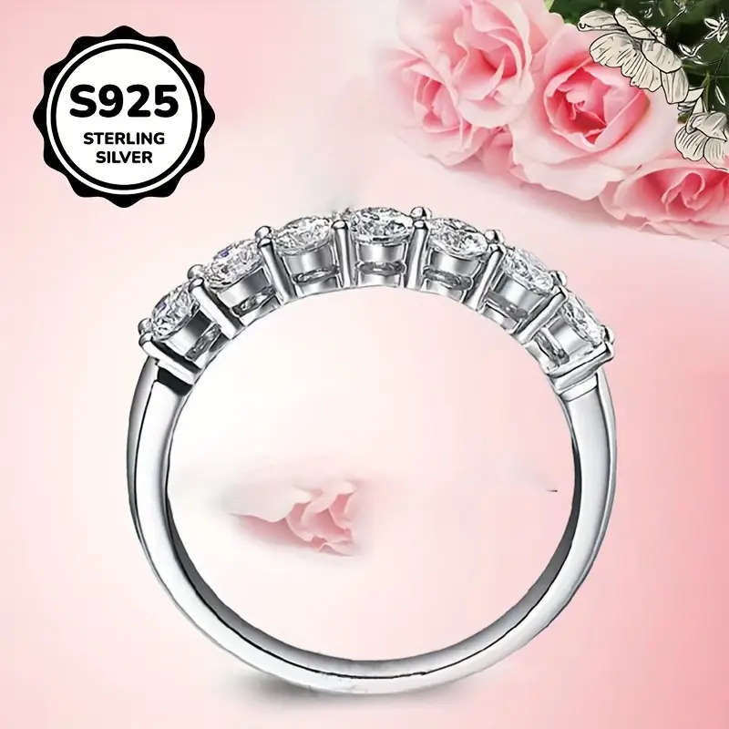 Classic 925 Sterling Silver Inlaid Synthetic Zirconia Eternity