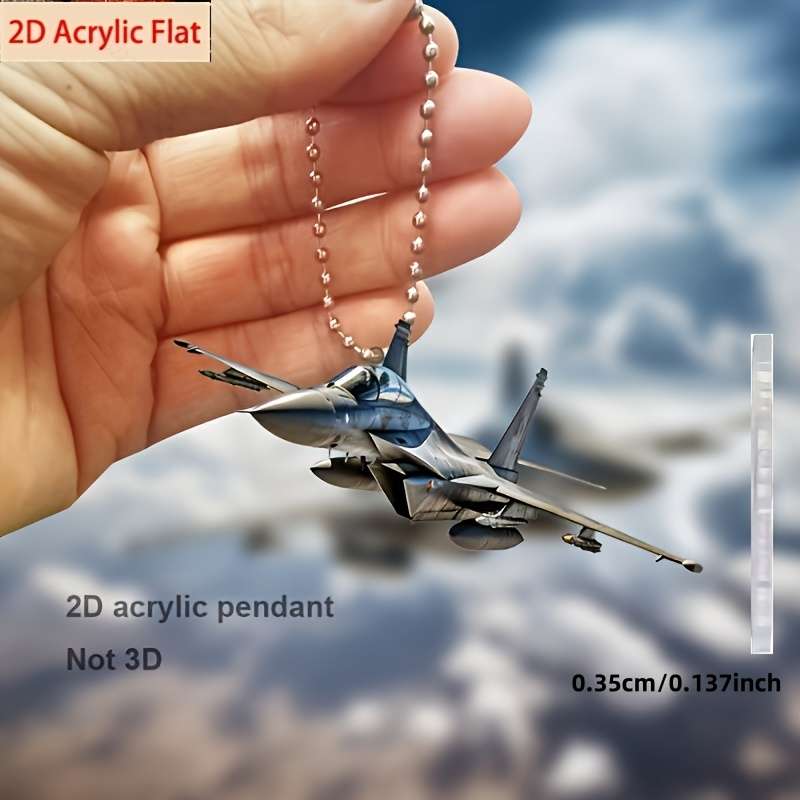 2D Flat S Plane Acrylic Military Aircraft Pendant Fighter Jet Charm For Car M