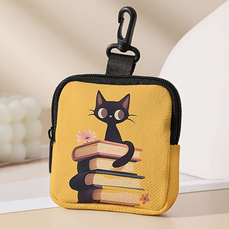Book Cat Pattern Printed Coin Purse With Buckle And Zipper Pocket Multifunctional Storage