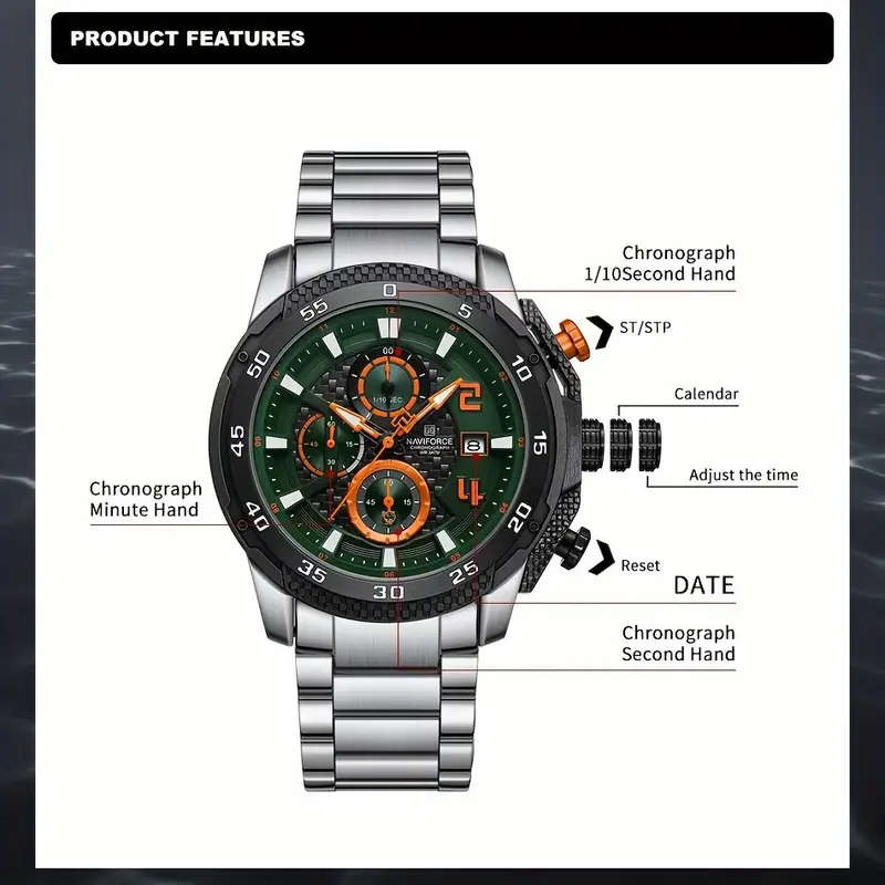 Naviforce Men's Luxuary Chronograph Stainless Steel Business Watch