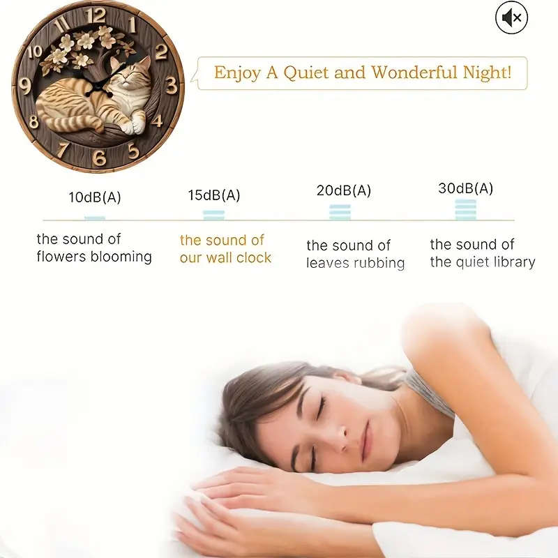 1pc 3D Wooden Cat Pattern Wall Clock Silent Digital Display Round