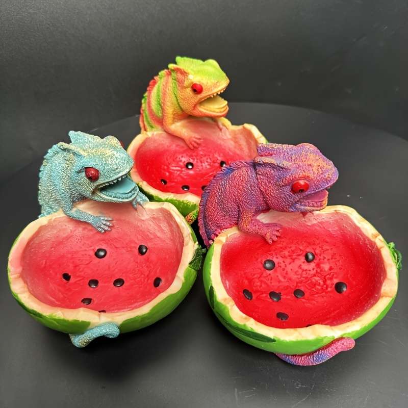 1pc Modern Resin Chameleon Lizard Watermelon Shaped Ashtray Animal Theme Irregular Tabletop De