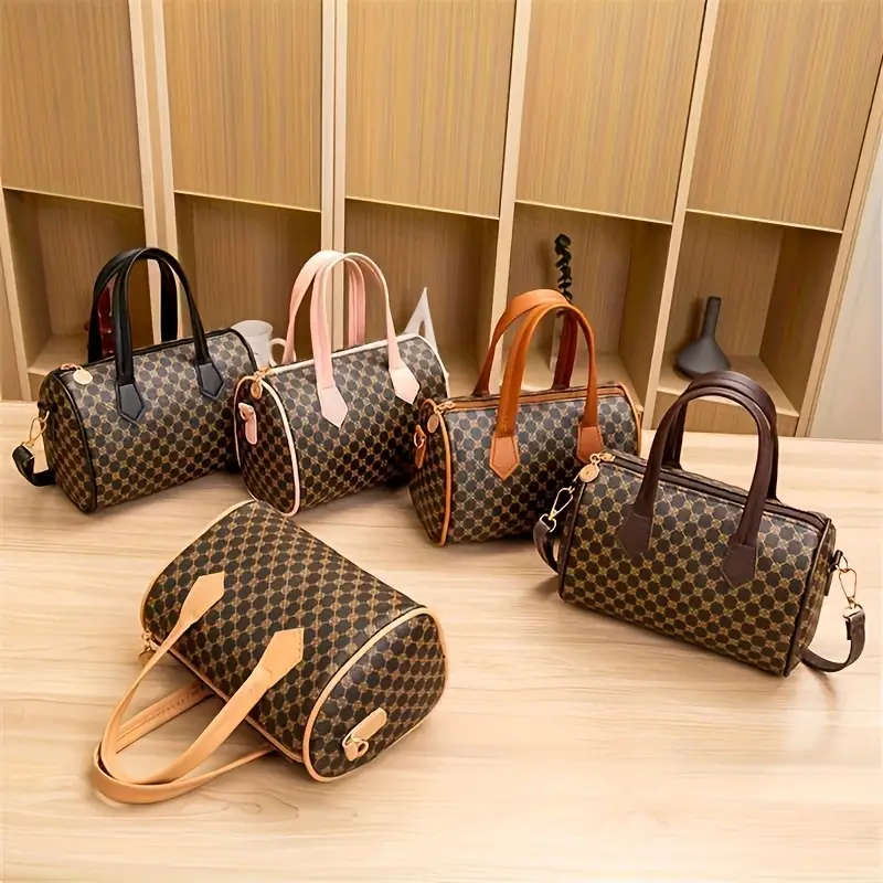 Women's Trendy Geometric Grid Pattern Synthetic Leather Crossbody Bag