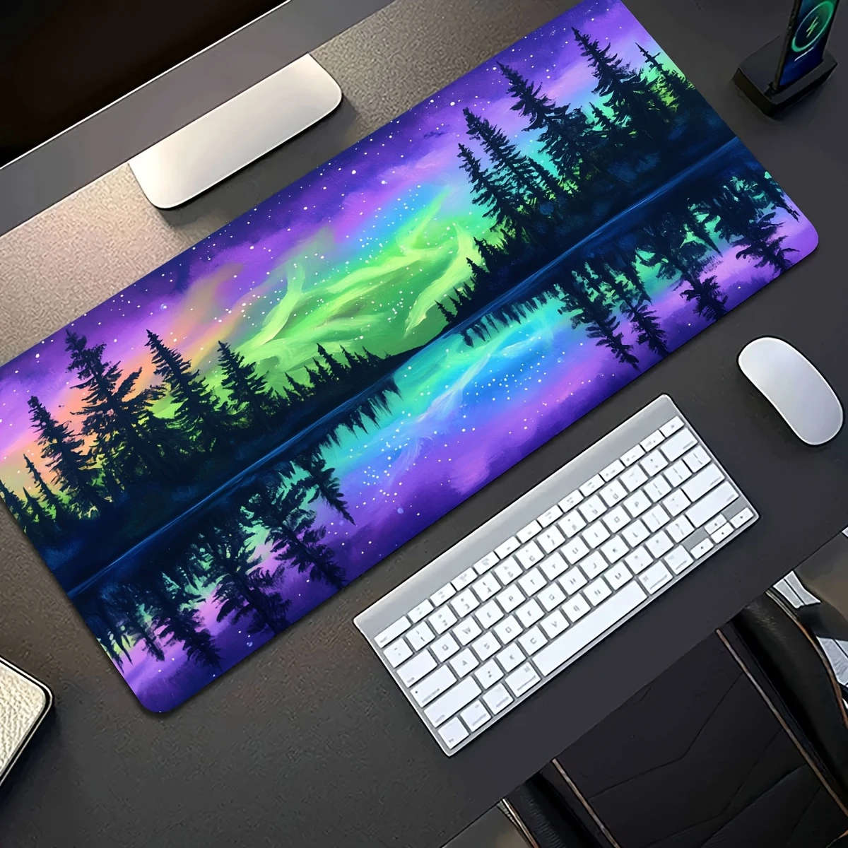 1pc 40x90cm Aurora Forest Nightscape Gaming Mouse Pad Soft Washable Non-Slip Rubber Base