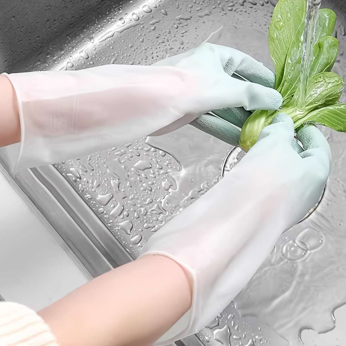 1 Pair Light Green Household Cleaning Gloves